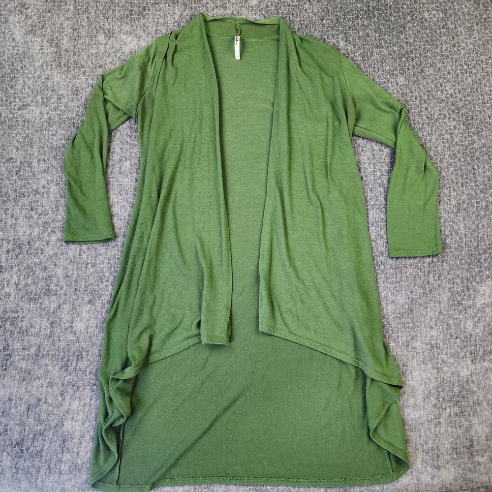 Azules Cardigan Knit Women Medium Green Open Front High Low Long Sleeve